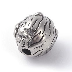 Antique Silver 316 Surgical Stainless Steel Beads, Tiger Head, Antique Silver, 10x11x10mm, Hole: 2mm