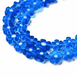 Bleu Dodger Main millefiori perles de verre brins, fleur, Dodger bleu, 5.5~8x2.5mm, Trou: 1mm, Environ 64~67 pcs/chapelet, 15.75 pouces ~ 16.34 pouces (40~41.5 cm)