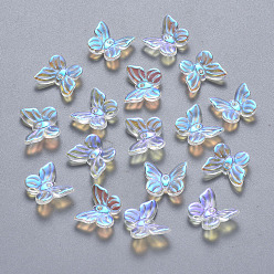 Clair AB Breloques en verre peint par pulvérisation transparente, de couleur plaquée ab , papillon, clair ab, 9.5x11x3mm, Trou: 0.8mm