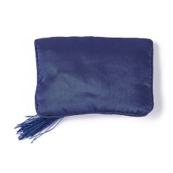 Bleu Nuit Pochettes à glissière en tissu à broder, avec pompons et bouton pression en acier inoxydable, rectangle, bleu minuit, 12x8.5 cm