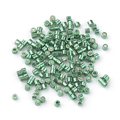 Medium Sea Green Electroplate Cylinder Seed Beads, Uniform Size, Metallic Colours, Medium Sea Green, 1~1.5x1.5~2mm, Hole: 0.5mm, about 50g/bag, about 5000pcs/bag