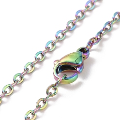 Rainbow Color Ion Plating(IP) 304 Stainless Steel Cross Chain Necklaces, with Lobster Claw Clasps, Rainbow Color, 19.6 inch(50cm), 2mm