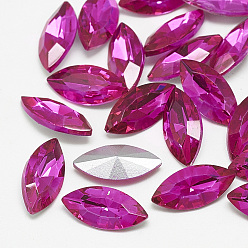 Rose Pointed Back Glass Rhinestone Cabochons, Back Plated, Faceted, Horse Eye, Rose, 18x9x5mm