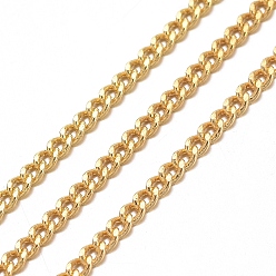 Golden Brass Twisted Chains, Curb Chains, Diamond Cut, Soldered, Faceted, with Spool, Oval, Lead Free & Nickel Free & Cadmium Free, Golden, 2x1.5x0.45mm, about 301.83 Feet(92m)/roll
