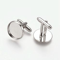 Platinum Brass Cufflinks, Rack Plating, Platinum Color, Size: about 7mm wide, 27mm long, 4mm thick, tray: 18mm in diameter, 16mm inner diameter