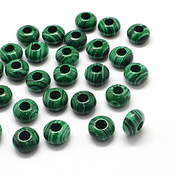 Malachite Synthetic Malachite European Large Hole Beads, Rondelle, 13~14x7~8mm, Hole: 5mm