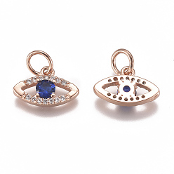 Mixed Color Brass Micro Pave Cubic Zirconia Charms, with Jump Ring, Long-Lasting Plated, Eye, Blue, Mixed Color, 8x12x2mm, Hole: 3mm