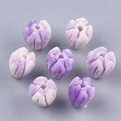 Medium Purple Synthetic Coral Beads, Dyed, Flower Bud, Medium Purple, 8.5x7mm, Hole: 1mm