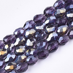Indigo Electroplate Glass Beads Strands, AB Color Plated, Faceted, Teardrop, Indigo, 7.5~8x6mm, Hole: 1mm, about 66~68pcs/strand, 22.6 inch