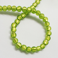 Jaune Vert Perles en verre de feuille d'argent faites à la main , ronde, jaune vert, 11.5~12.5mm, Trou: 2mm