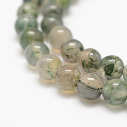 Moss Agate Natural Moss Agate Beads Strands, Round, 6mm, Hole: 1mm, about 64pcs/strand, 14.56~14.76 inch(37~37.5cm)