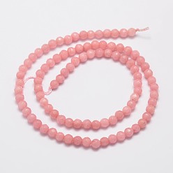 Coral Natural Malaysia Jade Bead Strands, Imitation Rhodochrosite, Round, Dyed, Faceted, Coral, 4mm, Hole: 0.8mm, about 91pcs/strand, 14.5 inch