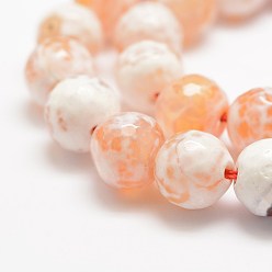 Orange Faceted Natural Fire Crackle Agate Beads Strands, Round, Dyed & Heated, Orange, 12mm, Hole: 1.5mm,about 30~32pcs/strand, 14 inch(35.6cm)