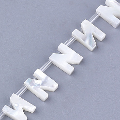 Letter N Natural Sea Shell Beads, White Shell Mother of Pearl Shell, Top Drilled Beads, Letter.N, 10x2.5~11.5x3mm, Hole: 0.8mm
