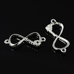 Amethyst Alloy Links connectors, Cadmium Free & Lead Free, with Grade A Rhinestone, Bowknot/Infinity, Silver Color Plated, 35x15x4mm, Hole: 2mm
