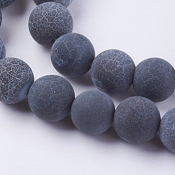 Black Natural Weathered Agate Beads Strands, Dyed, Frosted, Round, Black, 10mm, Hole: 1mm, about 38pcs/strand, 15.35 inch