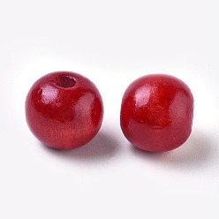 Red Dyed Natural Wood Beads, Round, Lead Free, Red, 20x18mm, Hole: 4.5mm, about 400pcs/1000g