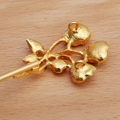 Золотой Железная фурнитура для шпильки, с кабошонами из сплава, цветок розы, золотые, 154x33 мм, лоток: 4 мм и 7 мм