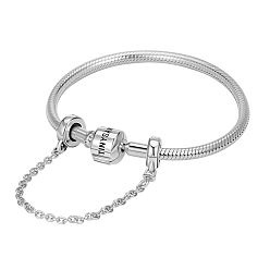 Silver TINYSAND 925 Sterling Silver Common European Bracelet with Safety Chains, Silver Color Plated, 200mm, Packing Size: 11x11.4x2.3cm