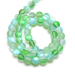 Spring Green Synthetic Moonstone Beads Strands, Holographic Beads, Half AB Color Plated, Frosted, Round, Spring Green, 6mm, Hole: 1mm, about 60pcs/strand, 15 inch