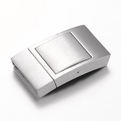 Stainless Steel Color Matte 304 Stainless Steel Rectangle Magnetic Clasps, Stainless Steel Color, 36x20x7mm, Hole: 4x18mm