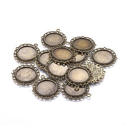 Antique Bronze Zinc Alloy Pendant Settings for Cabochon & Rhinestone, DIY Findings for Jewelry Making, Flat Round, Cadmium Free & Nickel Free & Lead Free, Antique Bronze, 33.5x30x1.4mm, Hole: 2mm