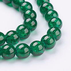 Dark Green Spray Painted Crackle Glass Beads Strands, Round, Dark Green, 6mm, Hole: 1.3~1.6mm, about 133pcs/strand, 31.4 inch