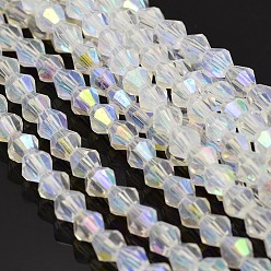 Ghost White Faceted Bicone Electroplate Glass Beads Strands, AB Color Plated, Ghost White, 3x3.5mm, Hole: 1mm, about 125~130pcs/strand, 13.8 inch