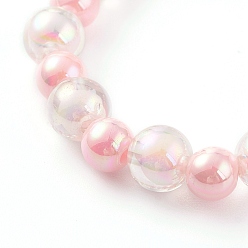 Pink Акриловые браслеты и ожерелья из бисера набор для детей, с прозрачной бусиной в бусине и бусинами из акрила с цветным покрытием и непрозрачными, круглые, розовые, внутренний диаметр: 4-1/8 дюйм (10.4 см), внутренний диаметр: 1.85 дюйм (47 мм)