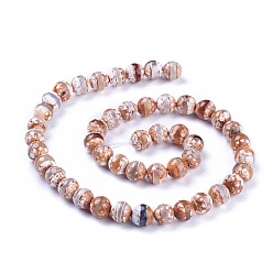 Coloré Perles de dzi motif rayé style tibétain, agate naturel, teint, facette, ronde, 10mm, Trou: 1mm