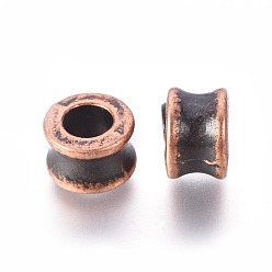 Red Copper Tibetan Style Alloy European Beads, Large Hole Beads, Barrel, Red Copper, Lead Free & Nickel Free & Cadmium Free, 8x5.5mm, Hole: 4.5mm