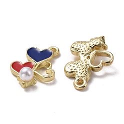 Mixed Color Alloy Pendants, with Enamel and Plastic Imitation Pearl, Heart, Light Gold, Mixed Color, 19x13x5mm, Hole: 1.5mm