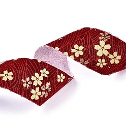 Dark Red Japanese Kimono Style Floral Cotton Ribbon, Single Printed, for DIY Hair Bow, Headwear, Handmade Trim, Dark Red, 1-1/2 inch(40mm), about 10yards/roll(9.14m/roll)