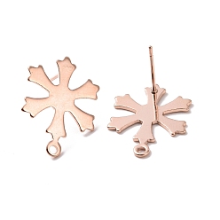 Real Rose Gold Plated 201 Stainless Steel Stud Earring Findings, with Horizontal Loop and 316 Stainless Steel Pin, Snowflakes, Real Rose Gold Plated, 19x14.5mm, Hole: 1.2mm, Pin: 0.7mm
