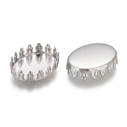 Stainless Steel Color 201 Stainless Steel Cabochon Settings, Lace Edge Bezel Cups, Oval, Stainless Steel Color, Tray: 18x13mm, 19x14x4mm