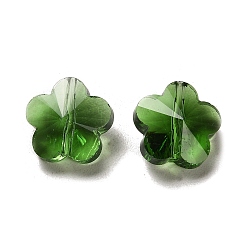 Green Transparent Glass Beads, Faceted, Plum Blossom, Green, 13x13.5x8.5mm, Hole: 1mm