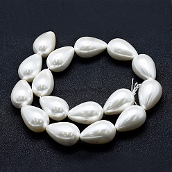 Blanc Perles de perles de nacre de coquillage, larme, blanc, 8x5mm, Trou: 1~1.2mm, Environ 50 pcs/chapelet, 15.7 pouce (40 cm)