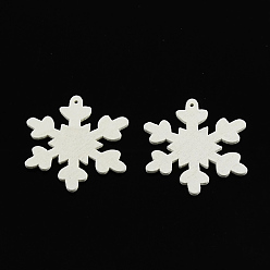 Blanc Flocon de neige teint pendentifs en bois, blanc, 36x33x2mm, Trou: 1.5mm