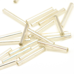 Clear Silver Lined Transparent Glass Bugle Beads, Clear, 15x2.5mm, Hole: 0.5mm, about 5000pcs/bag