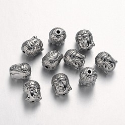 Platinum Tibetan Style Alloy Beads, Cadmium Free & Nickel Free & Lead Free, Buddha Head, Platinum, 11x9x8mm, Hole:1.5mm