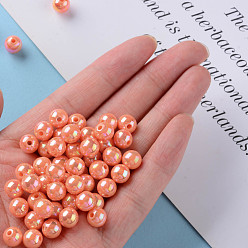 Coral Opaque Acrylic Beads, AB Color Plated, Round, Coral, 8x7mm, Hole: 2mm, about 1745pcs/500g