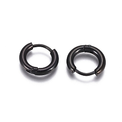 Electrophoresis Black 304 Stainless Steel Huggie Hoop Earrings, with 316 Surgical Stainless Steel Pin, Ring, Electrophoresis Black, 13x2.5mm, 10 Gauge, Pin: 0.9mm