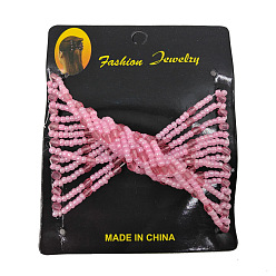 Mixed Color Steel Hair Bun Maker, Stretch Double Hair Comb, with Glass & Acrylic Beads, Mixed Color, 75x85mm