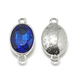 Royal Blue Alloy Glass Links connectors, Faceted, Oval, Platinum, Royal Blue, 22x12x6mm, Hole: 1.5mm