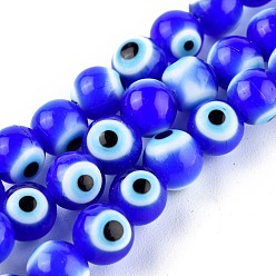Синий Ручной сглаз бусины круглые пряди из бисера, синие, 8 мм, отверстие : 1 мм, около 49 шт / нитка, 14.17 дюйм
