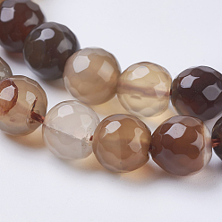 Coffee Natural Agate Beads Strands, Faceted, Dyed, Round, Coffee, 8mm, Hole: 1mm, about 48pcs/strand, 15 inch