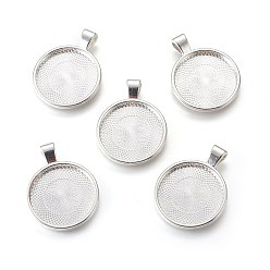 Silver Metal Alloy Pendant Cabochon Settings, Plain Edge Bezel Cups, DIY Findings for Jewelry Making, Silver, Cadmium Free & Lead Free, Tray: 24.5mm, 37x28x6.5mm, Hole: 6x4mm