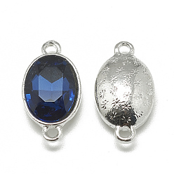 Prussian Blue Alloy Glass Links connectors, Faceted, Oval, Platinum, Prussian Blue, 22x12x6mm, Hole: 1.5mm