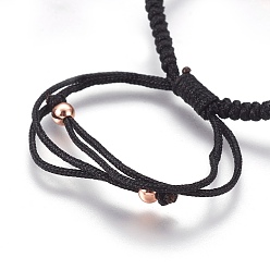 Black Nylon Cord Braided Bead Bracelets Making, with Brass Beads, Long-Lasting Plated, Real Rose Gold Plated, Black, 10-1/4 inch~11-5/8 inch(26~29.6cm)