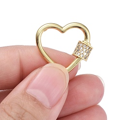 Золотой Латунь микропаве прозрачный кубический цирконий винт карабин брелоки, для изготовления ожерелий, сердце, золотые, 17.5~18x20x5.5 мм, Винт: 5x5.5 мм